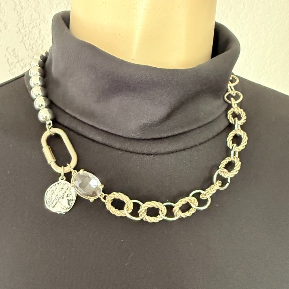 #6 garden party costume jewelry / 20" gold&silver metal necklace w/clasp closure